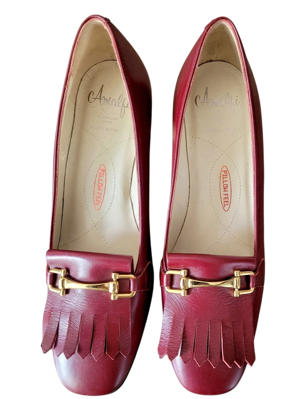 Amalfi Rangoni Italy Burgundy Kiltie Horsebit Heels 7 - Picture 3 of 11